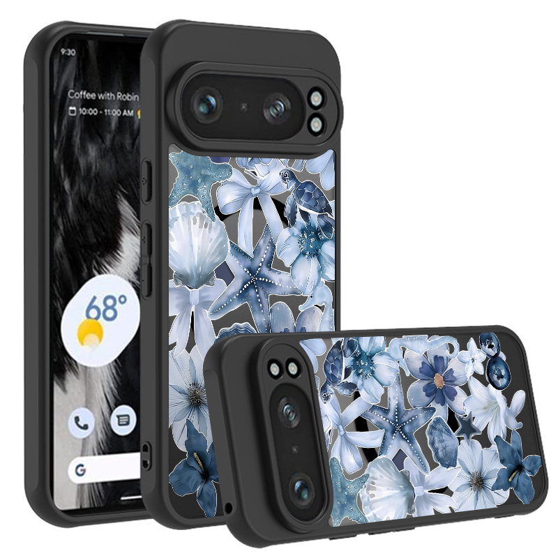 Google Pixel 8A - Blue Flower Pattern Magnetic Phone Case
